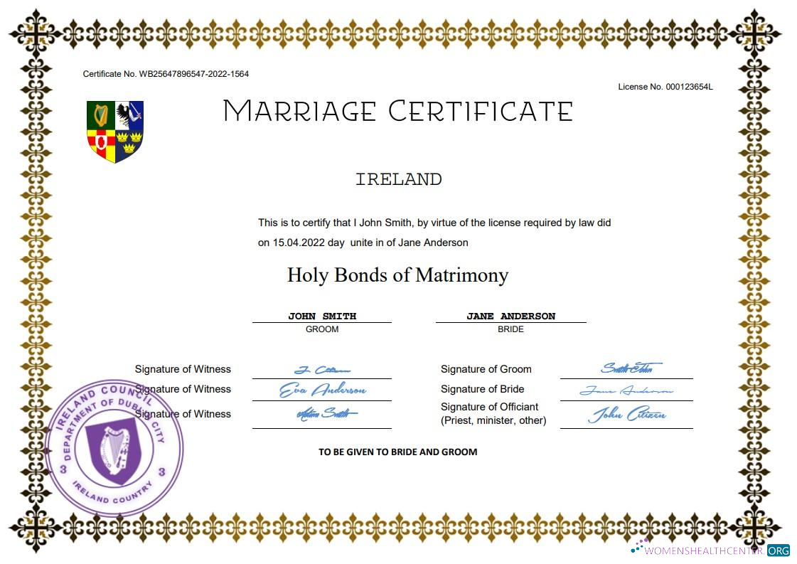 Download Ireland marriage certificate Word and PDF template Photoshop template